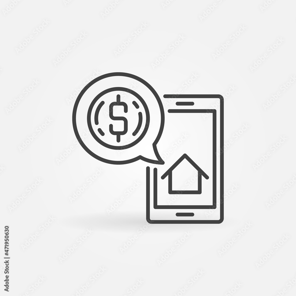 Smart-phone with Real Estate Online mobile App outline icon Smart-phone with Real Estate Online mobile App outline icon