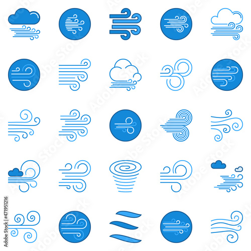 Wind or Breeze vector blue modern concept icons set