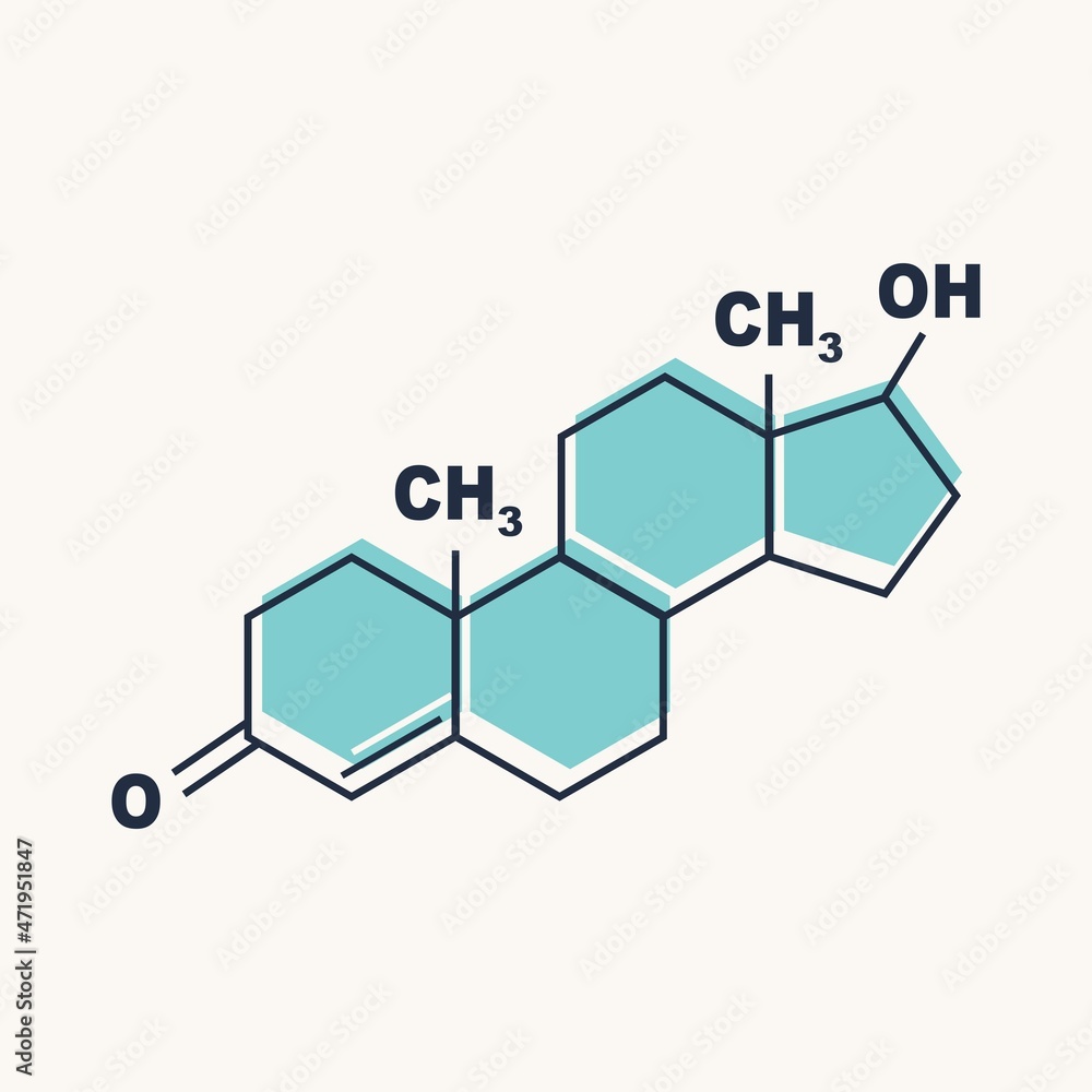 Chemical molecular formula of human hormone testosterone.