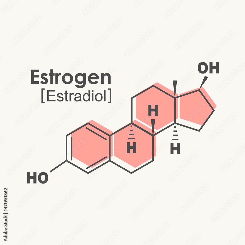 Chemical molecular formula of human hormone estrogen. Chemical molecular formula of human hormone estrogen.