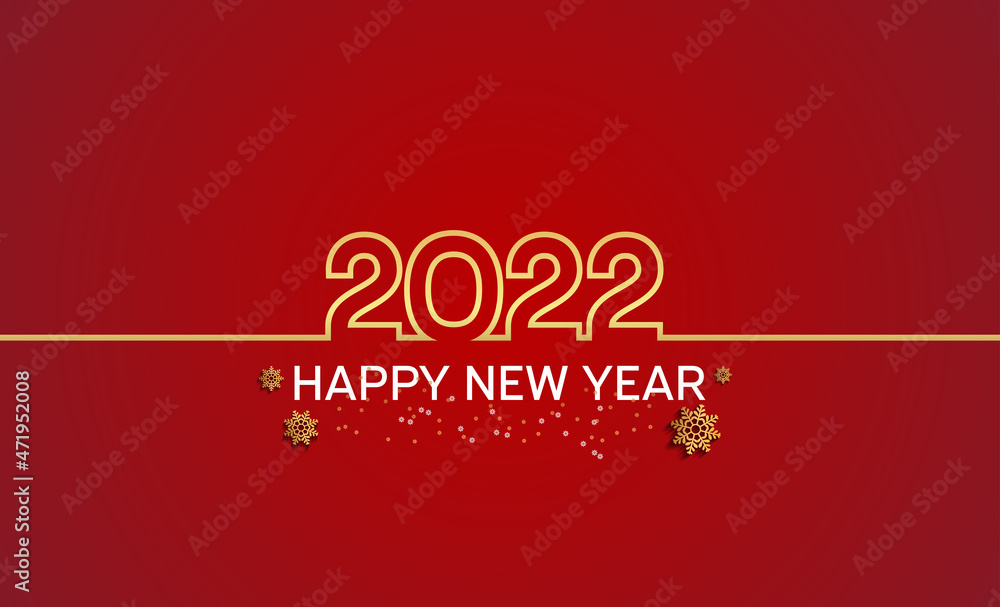 happy new year 2022 golden outline number with snowflake isolated red background happy new year 2022 golden outline number with snowflake isolated red background