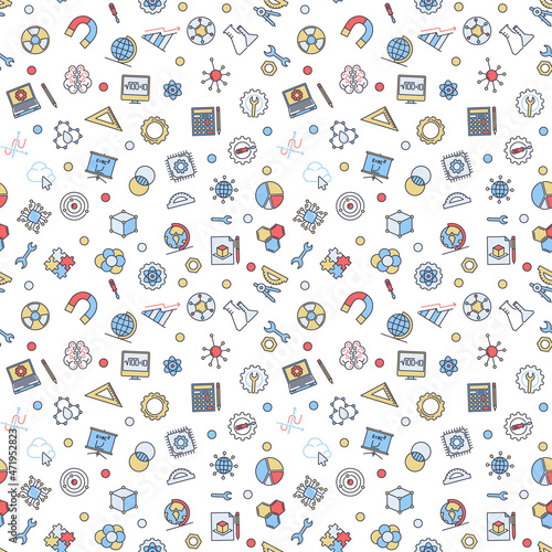 STEM - Science and Math vector concept colored seamless pattern