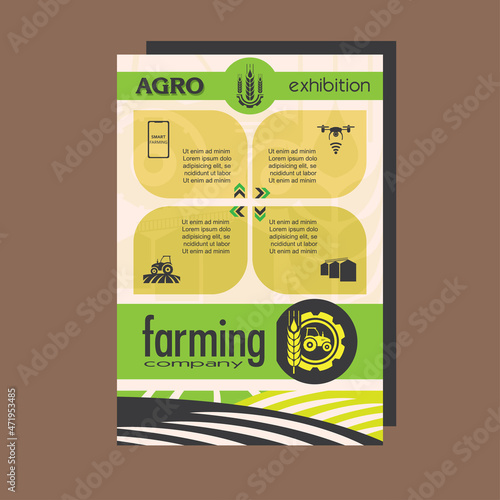 Agriculture brochure design template for agricultural company, agro conference, forum, event, exhibition, business. Smart farming
