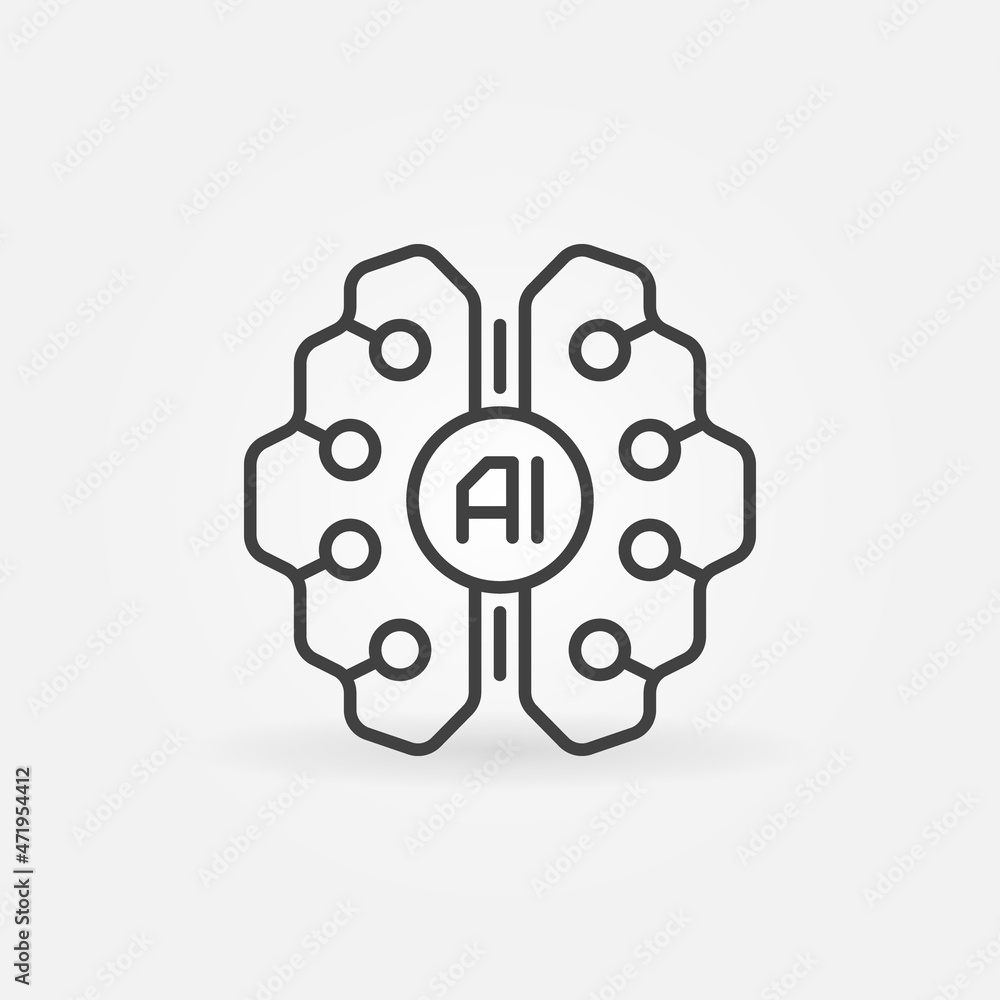 Digital AI Brain line icon - vector Artificial Intelligence sign Digital AI Brain line icon - vector Artificial Intelligence sign