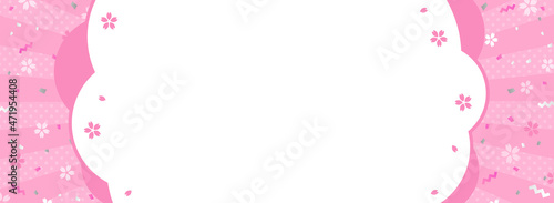 春向け　バナーテンプレート／集中線、紙吹雪、桜のピンク色フレーム