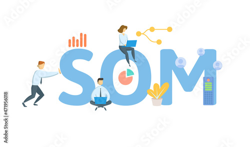 SOM, Service Oriented Management. Concept with keyword, people and icons. Flat vector illustration. Isolated on white.
