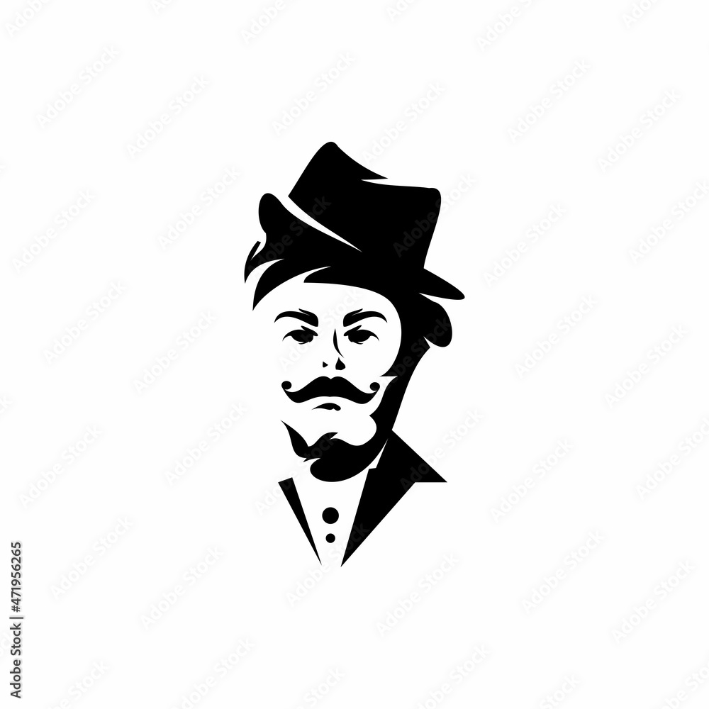 gentleman logo illustration vector, design silhouette, can be used for boutique logo, barbershop, fashion, tailor, screen printing gentleman logo illustration vector, design silhouette, can be used for boutique logo, barbershop, fashion, tailor, screen printing