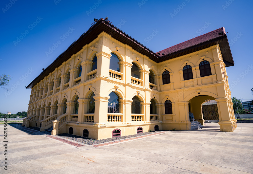 Udon Thani, Thailand-December 23, 2020 : Beautiful Udon Thani Museum with blue sky, Udon Thani Province, Thailand.