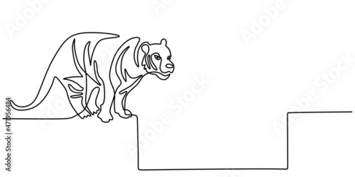 Continuous one line drawing of big Tiger standing ready to jump isolated on white background.