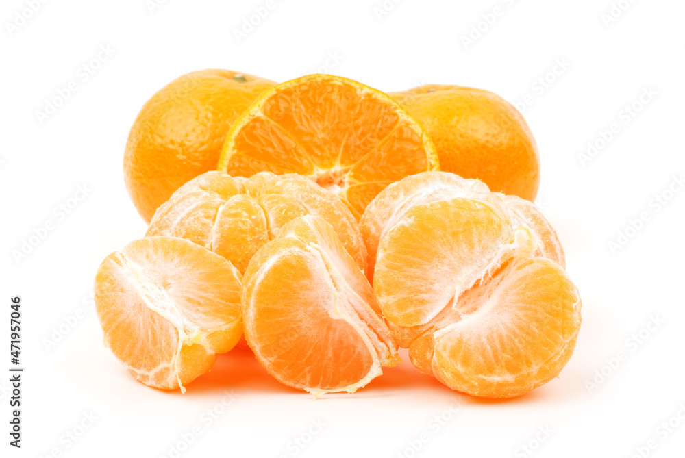 peeled tangerine on white background peeled tangerine on white background