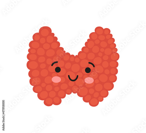 Happy kawaii thyroid gland character. Drawing of a smile thyroid gland. Vector illustration isolated in cartoon style on white background.