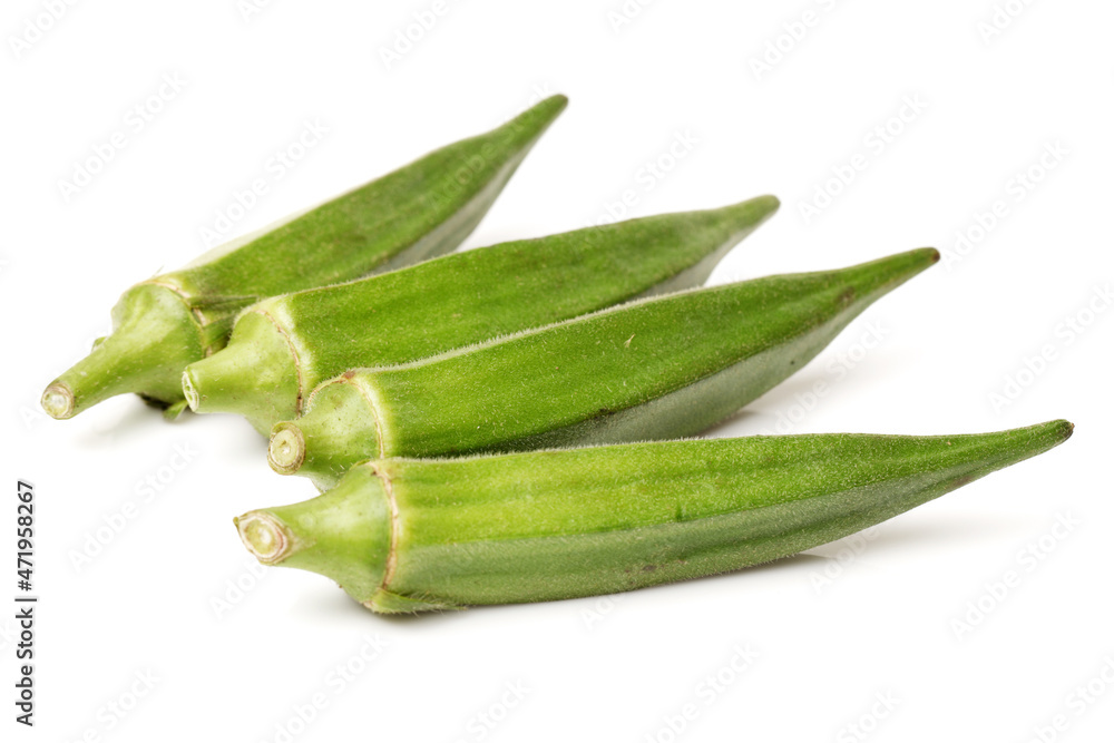 Fresh young okra isolated on white background Fresh young okra isolated on white background