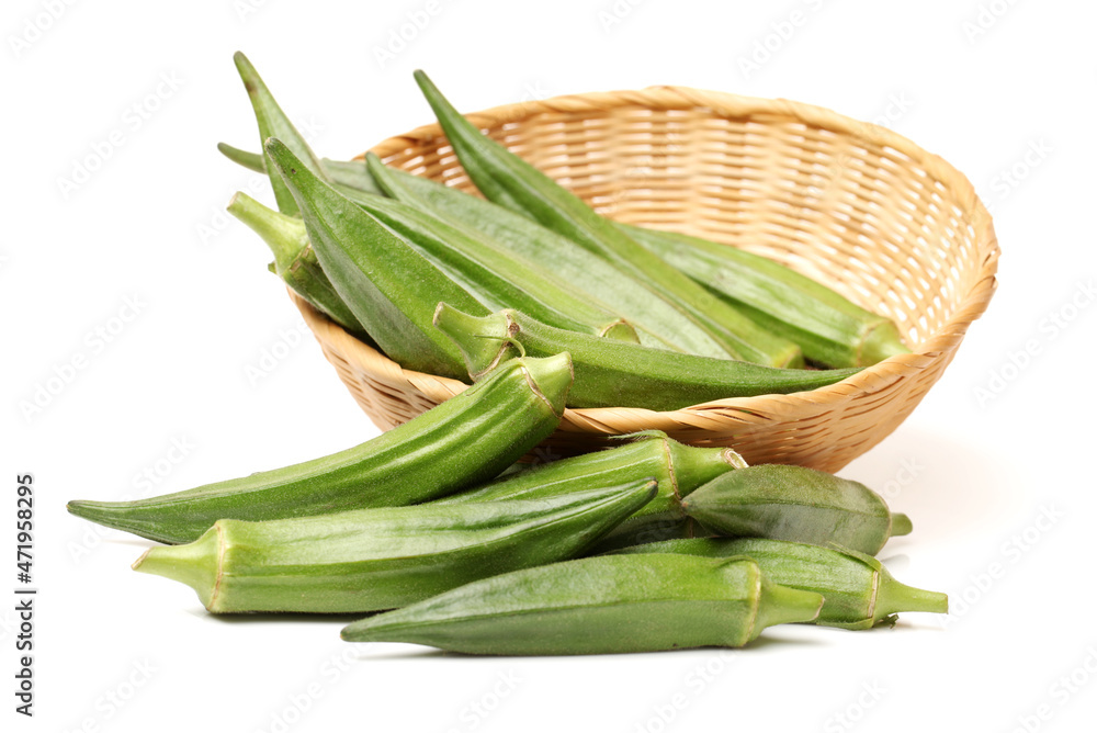 Fresh young okra isolated on white background Fresh young okra isolated on white background