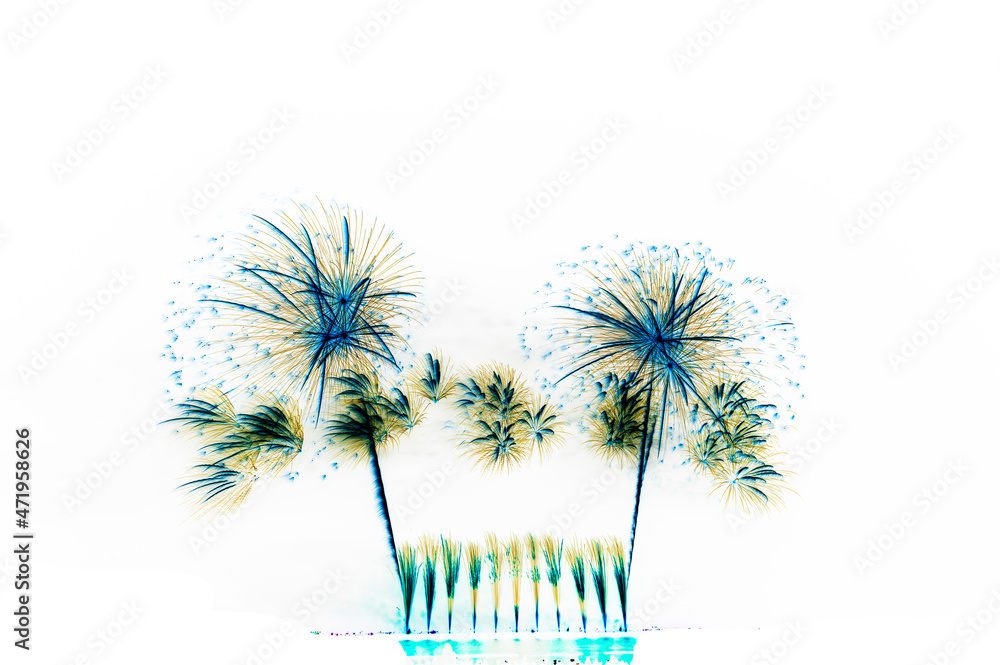 Obraz premium Illustration of beautiful fireworks on a white background.