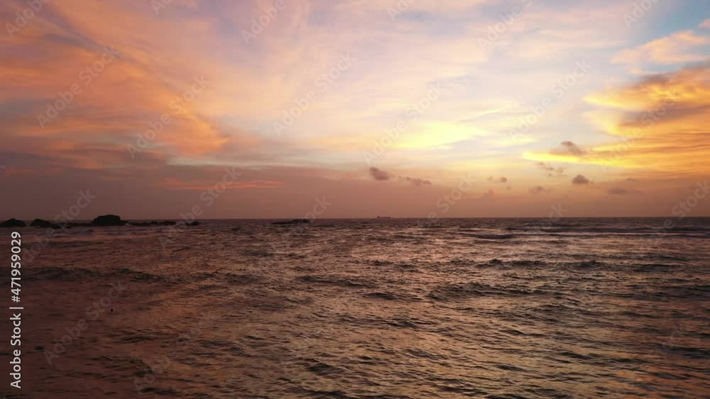 Aerial of the most beautiful sunset ever over indian ocean in Hikkaduwa, Sri Lanka. Aerial of the most beautiful sunset ever over indian ocean in Hikkaduwa, Sri Lanka.