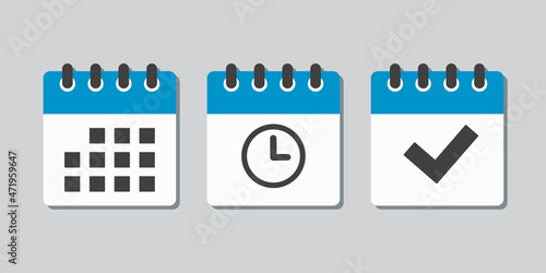 Set icons page calendar - schedule, time and done