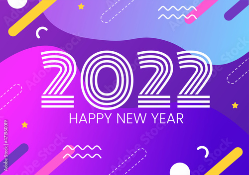 Happy New Year 2022 Template Flat Design Illustration with Ribbons and Confetti on a Colorful Background for Poster  Brochure or Banner
