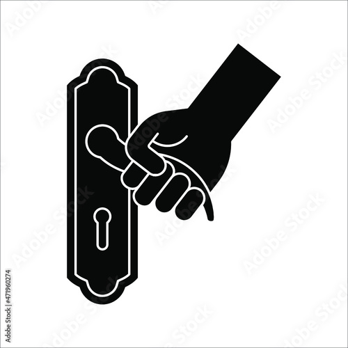 Door handle with key hole vector icon for security on white background. color editable