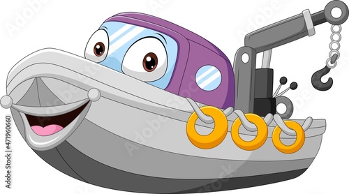 Cartoon smiling marine port crane ship character