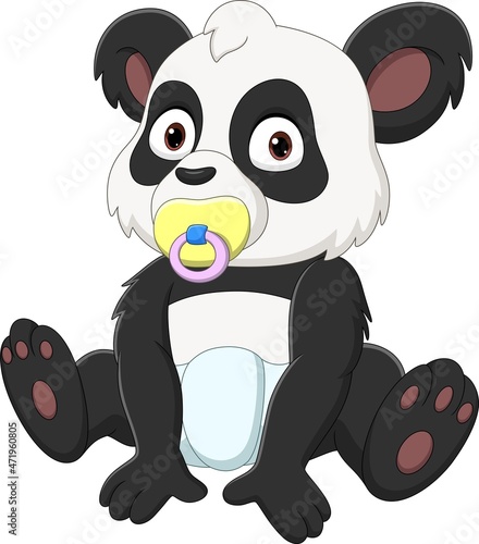 Cartoon cute little panda sucking on a pacifier