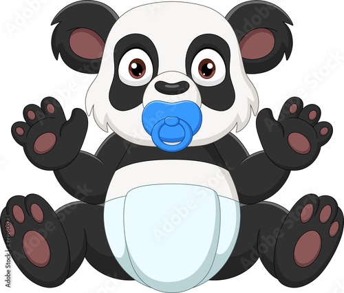 Cartoon cute little panda sucking on a pacifier