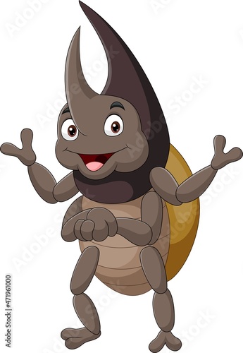 Cartoon funny rhinoceros beetle posing