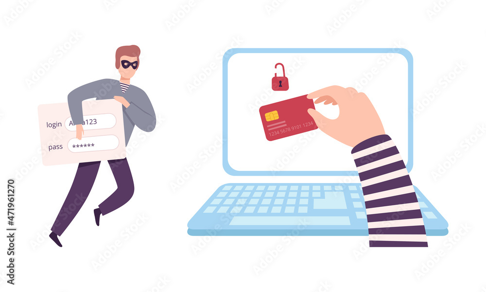 Hacker Stealing Personal Data from Phishing Site Vector Set Hacker Stealing Personal Data from Phishing Site Vector Set