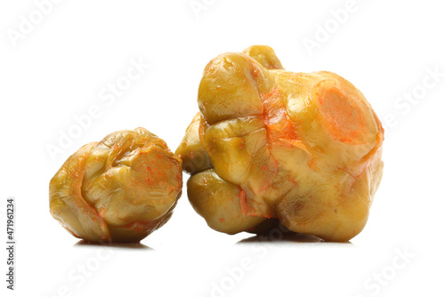 hot pickled mustard tuber on white background  photo