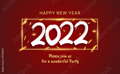 happy new year 2022 white number with party element isolated on red background