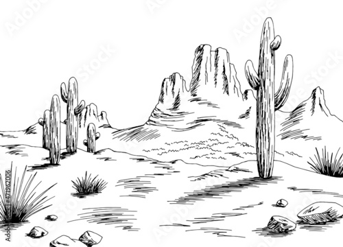 Prairie graphic black white desert landscape sketch illustration vector 