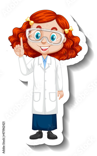 Cartoon character sticker with a girl in science gown