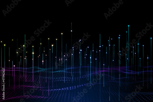 Creative digital wave on dark background. Technology and science concept. 3D Rendering.