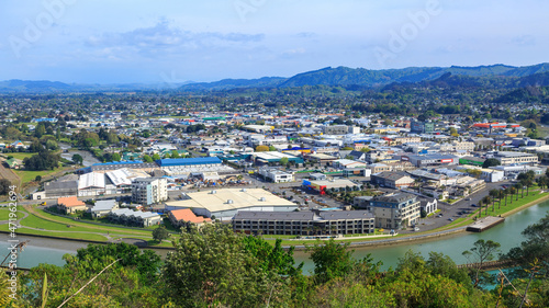 View of central Gisborne, New Zealand, from the Titirangi Reserve