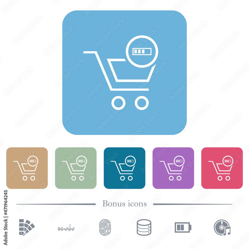 Cart processing outline flat icons on color rounded square backgrounds Cart processing outline flat icons on color rounded square backgrounds