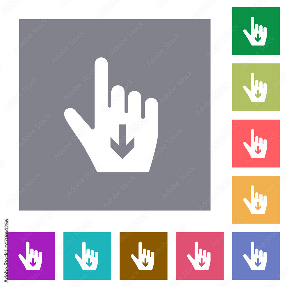 Fototapeta premium Hand cursor down solid square flat icons