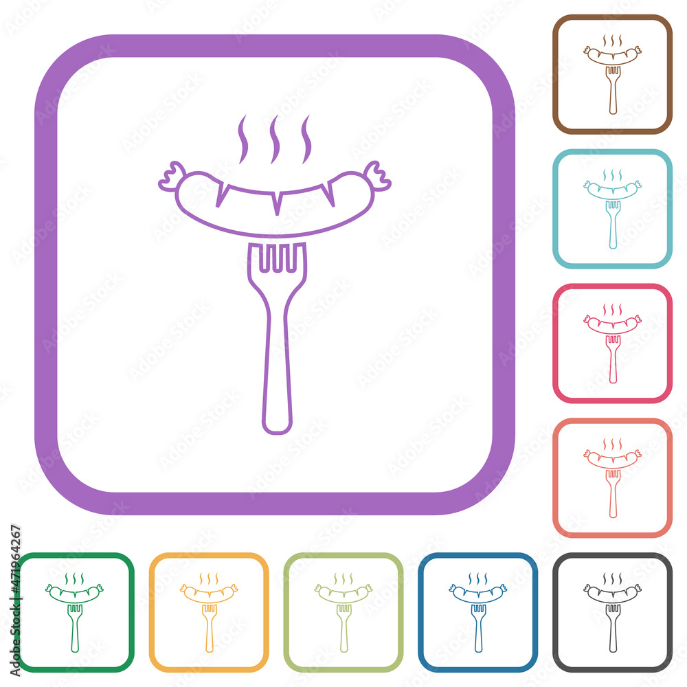 Grilled sausage on fork outline simple icons Grilled sausage on fork outline simple icons