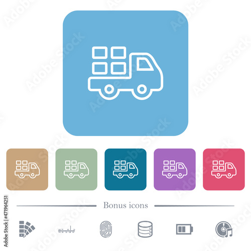 Transport outline flat icons on color rounded square backgrounds