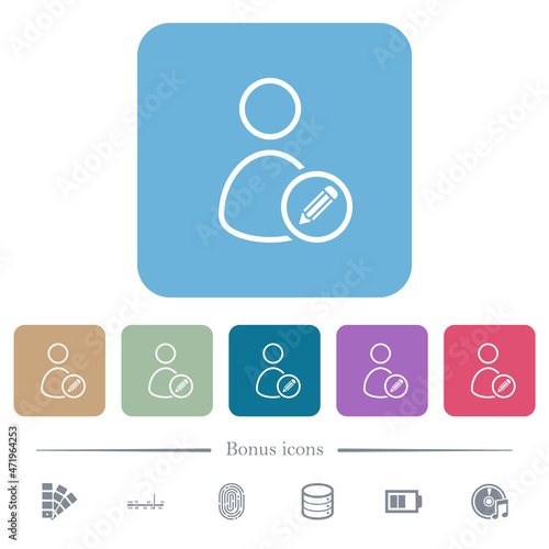 Edit user account outline flat icons on color rounded square backgrounds