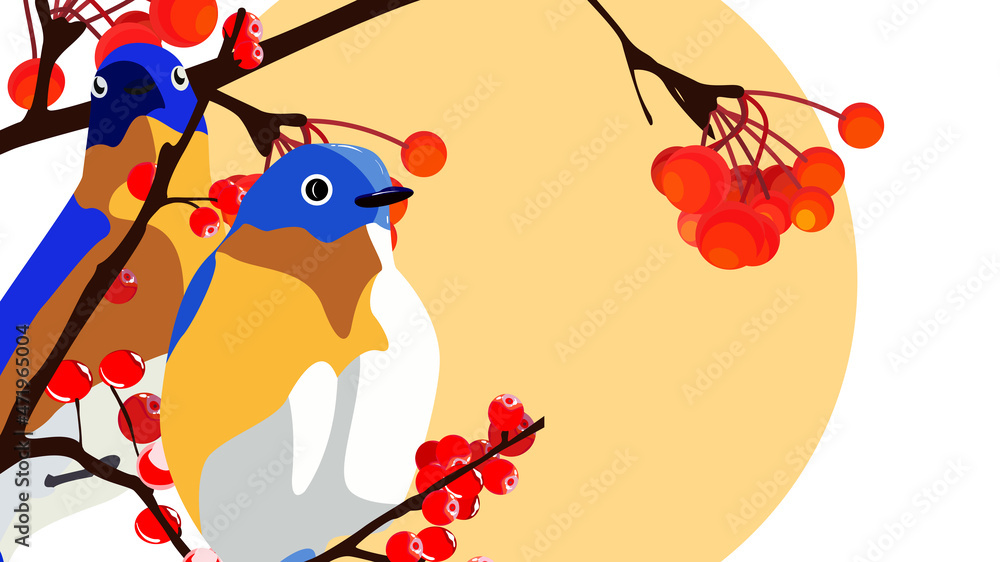animalistic template. vector illustration on a floral motive. the beginning of spring. image of birds on a branch. Perfect for a poster, cover or postcard.