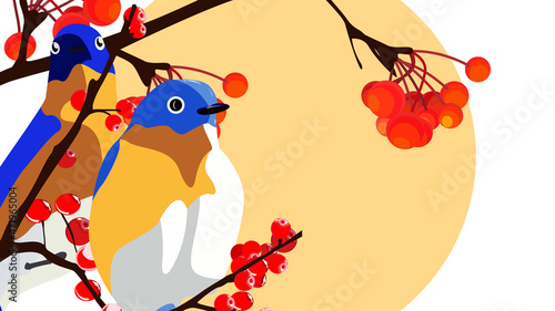 animalistic template. vector illustration on a floral motive. the beginning of spring. image of birds on a branch. Perfect for a poster, cover or postcard.