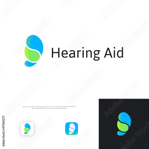 Hearing Aid logo concept, ear assistance, abstract vector logotype.
