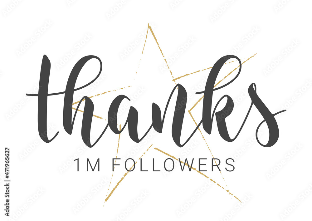 Vector Stock Illustration. Handwritten Lettering of Thanks 1M Followers. Template for Banner, Card, Post, Poster, Sticker or Social Media. Objects Isolated on White Background. Vector Stock Illustration. Handwritten Lettering of Thanks 1M Followers. Template for Banner, Card, Post, Poster, Sticker or Social Media. Objects Isolated on White Background.