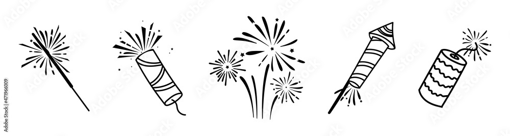 Firecrackers sparklers rocket launchers festive Christmas and New Year paraphernalia. Vector Firecrackers sparklers rocket launchers festive Christmas and New Year paraphernalia. Vector