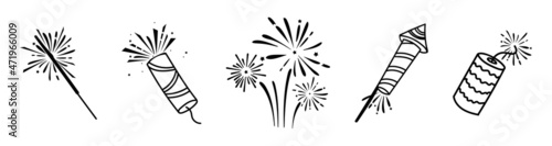 Firecrackers sparklers rocket launchers festive Christmas and New Year paraphernalia. Vector