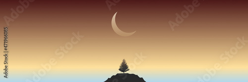 crescent moon landscape vector illustration design for wallpaper design, design template, background template, and tourism design template