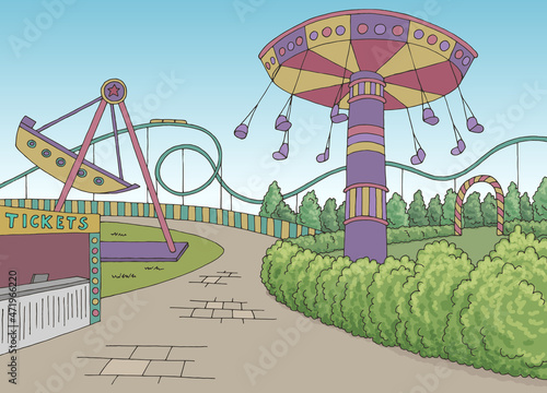Amusement park landscape graphic color sketch illustration vector 