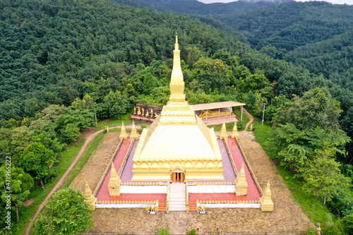 view of golden stupa at mount high in Luang nam tha province, north of Lao pdr.