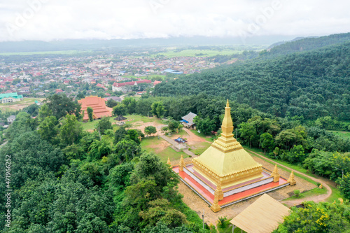 view of golden stupa at mount high in Luang nam tha province, north of Lao pdr. © pong