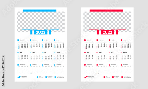 Modern abstract 2022 wall calendar design template