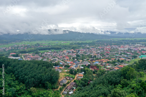 Aerial view of a small city at the north of Laos.
